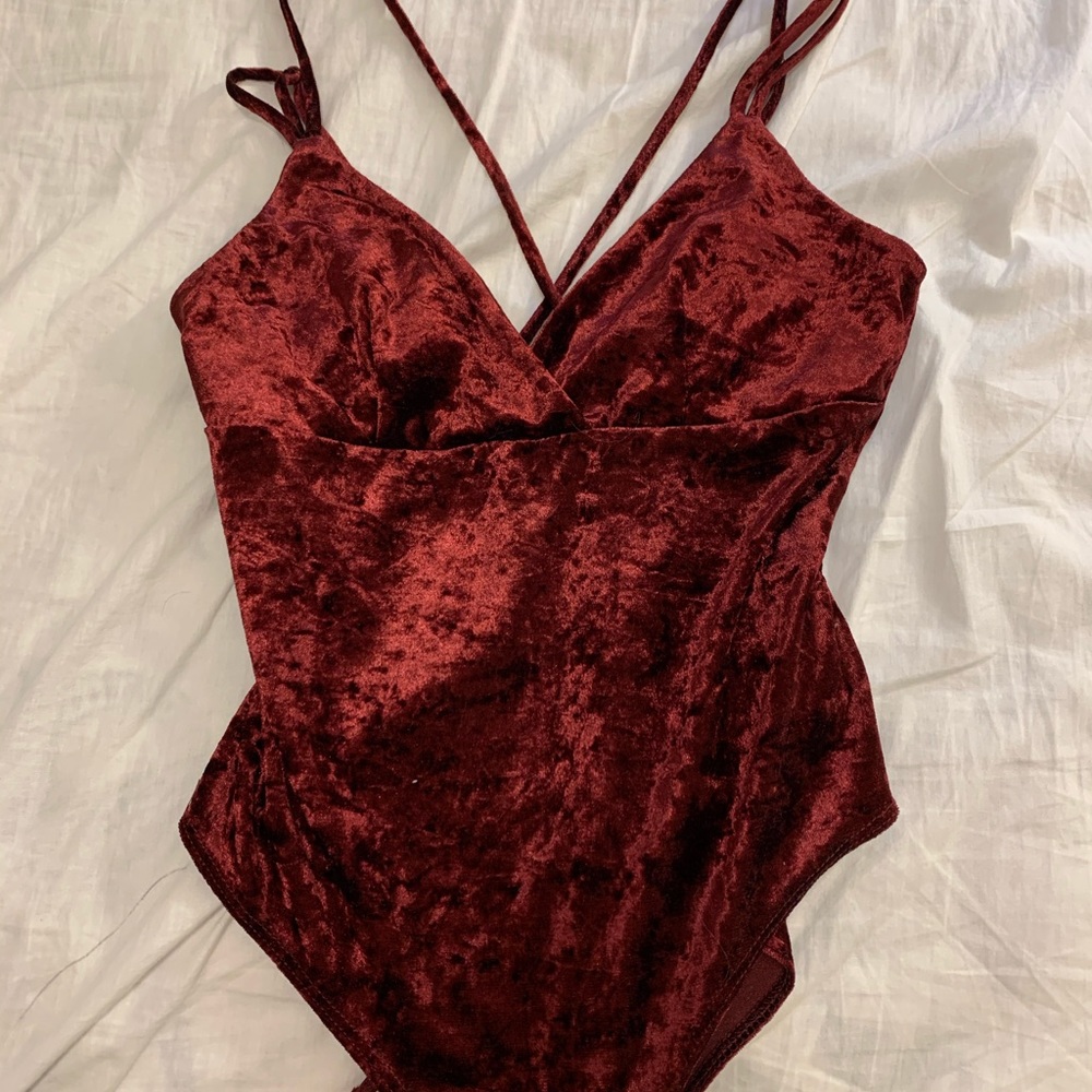 Red Velvet Cross Back Bodysuit